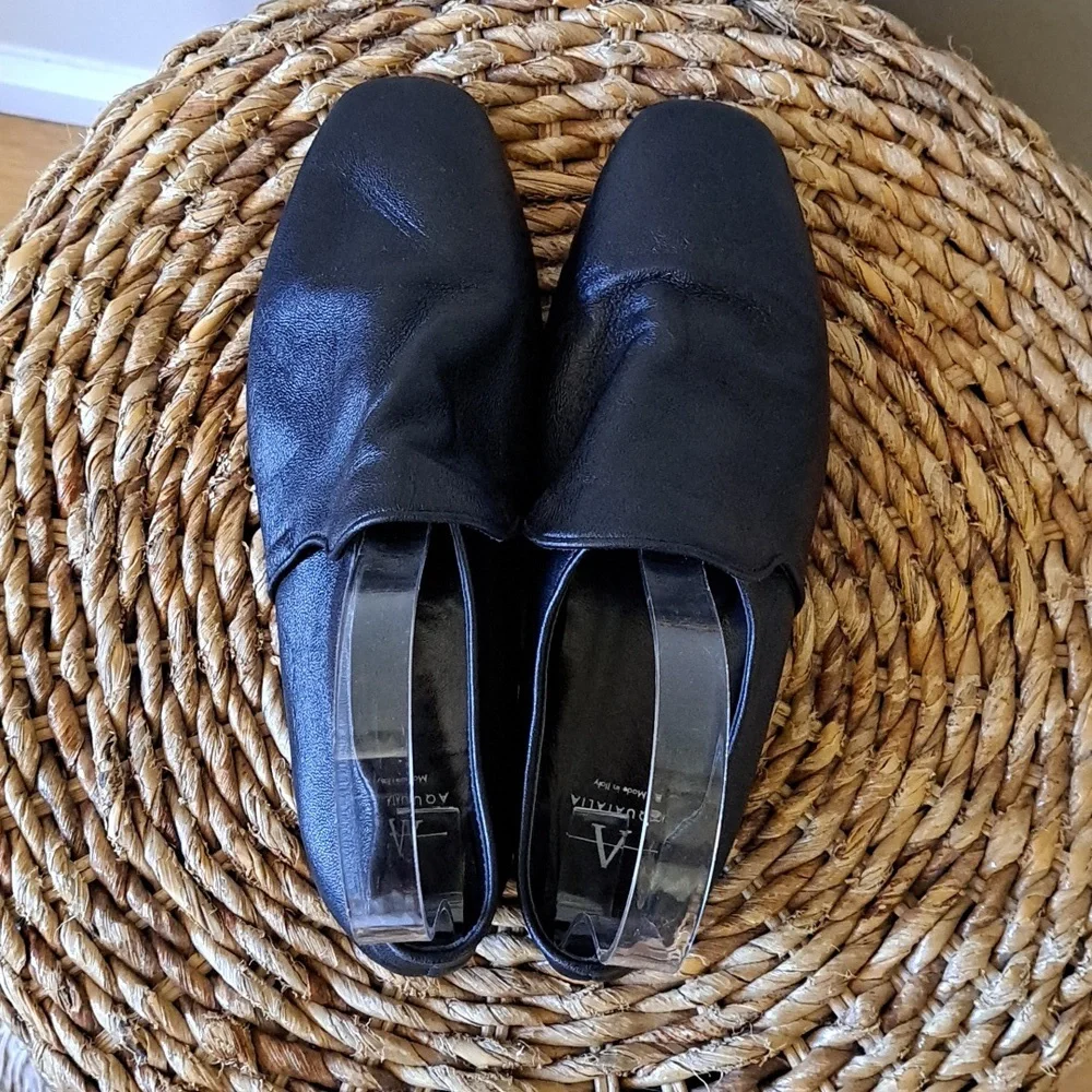 NWOT Aquatalia Womens Revy Black‎ Soft Napa Leather Slipper Loafers S-6.5